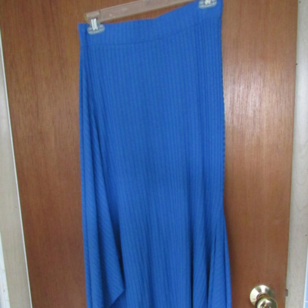 zara blue knit maxi asymmetrical hem skirt